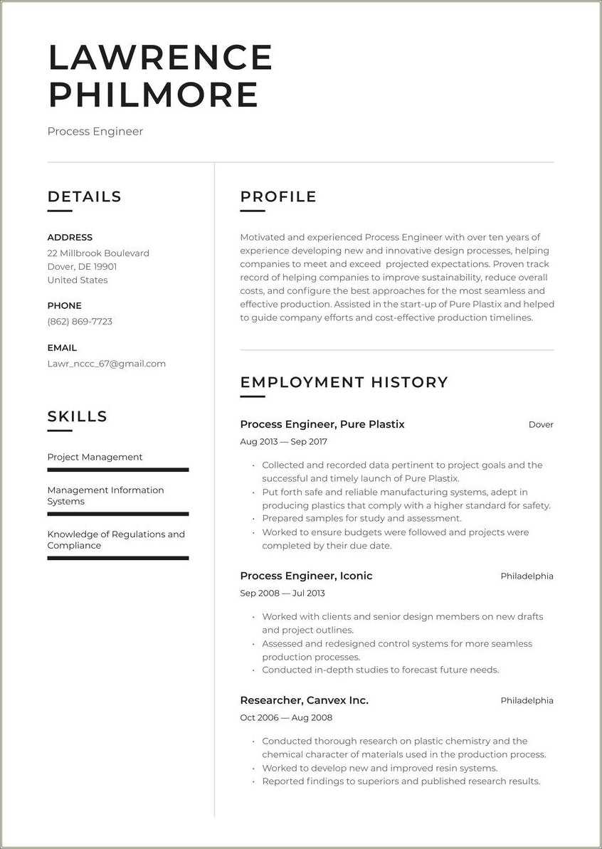 Process Engineer Technician Resume - Process Engineer Technician Resume Example 