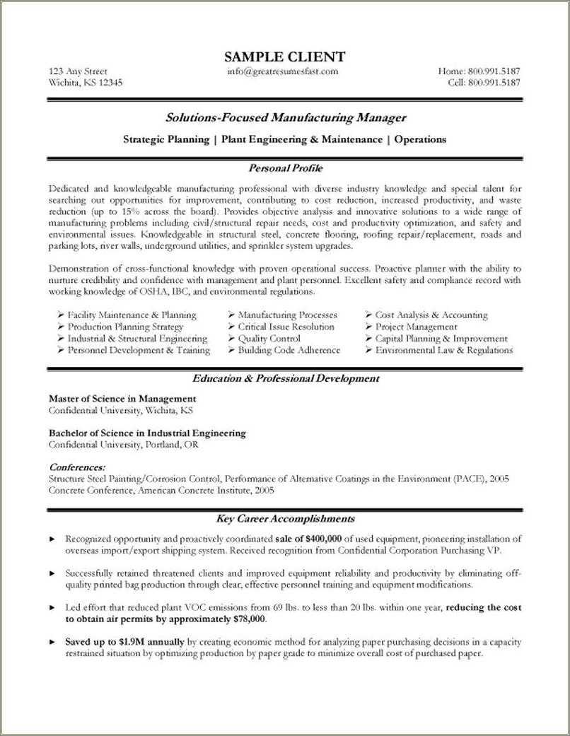 Production Manager Objective For Resume