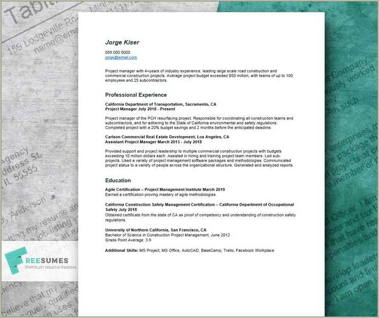 Professional resume construction project manager resume example gallery