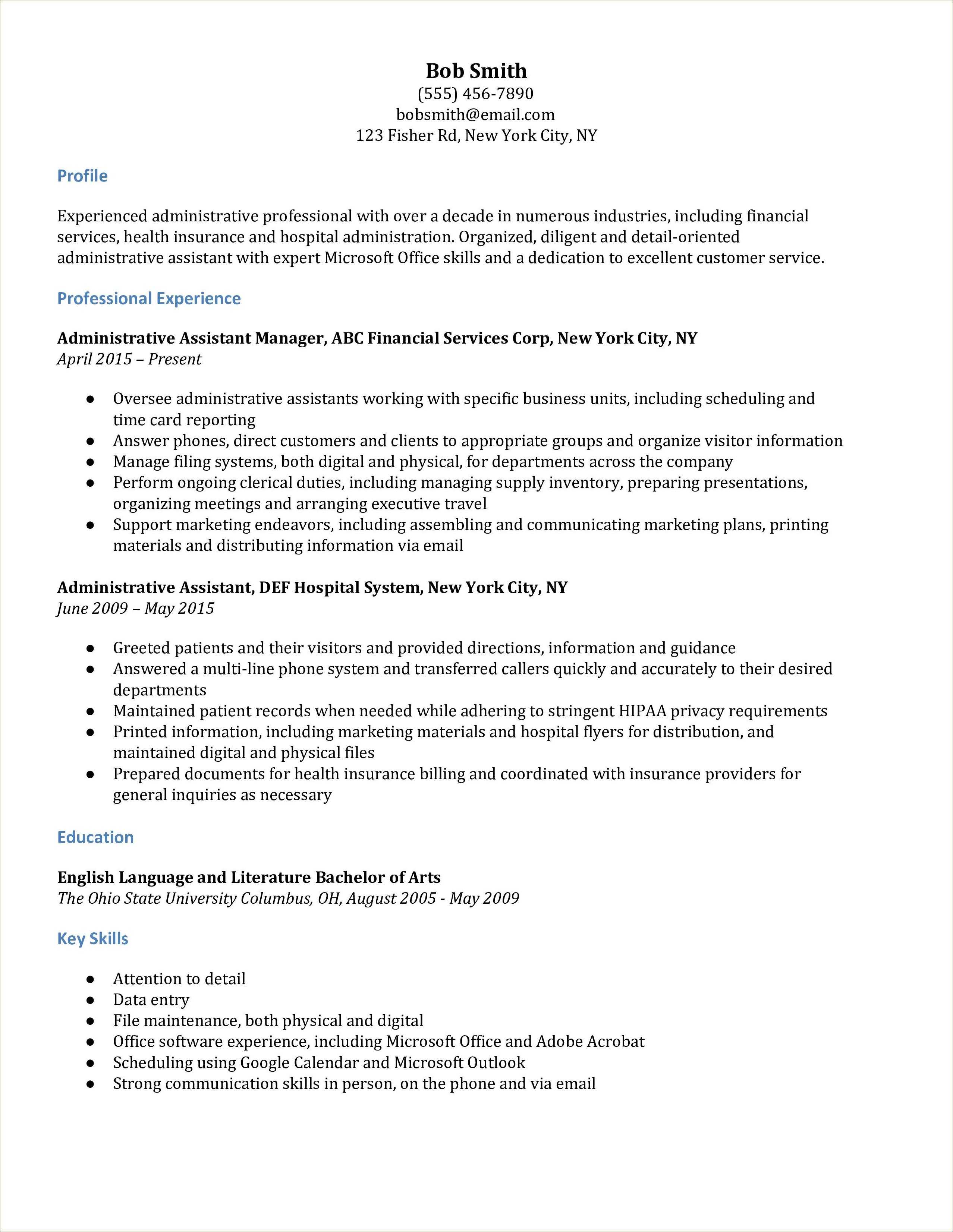 Professional summary for administrative assistant resume resume