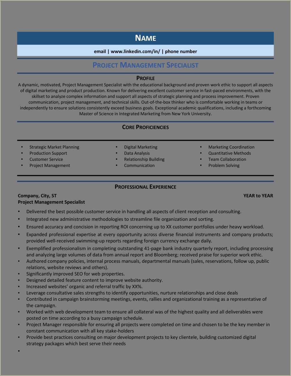 Project Control Specialist Resume Sample Resume Example Gallery