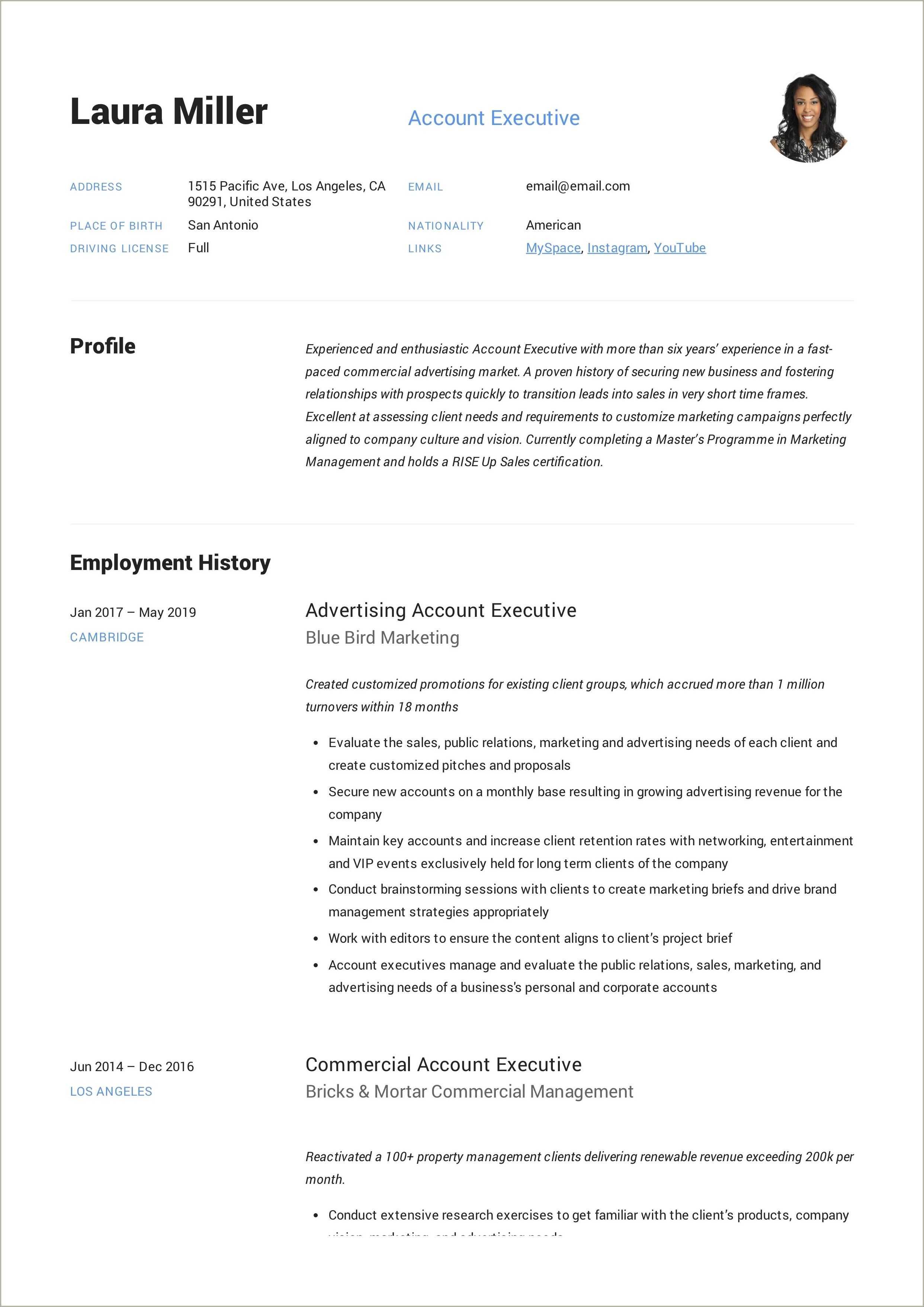 Public Relations Account Executive Job Description Resume