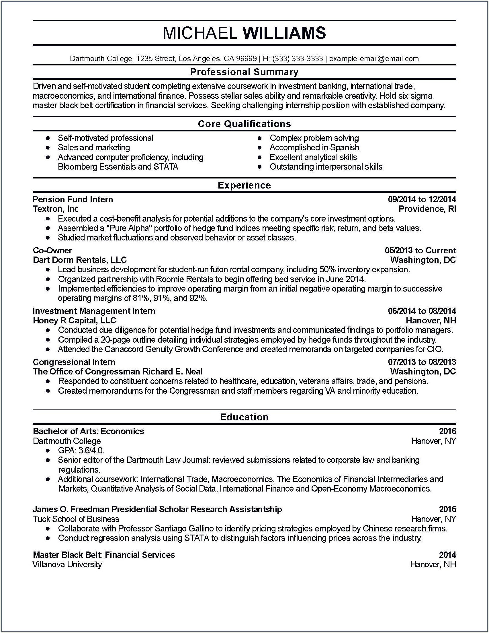 Quantitative And Analytical Skills Resume