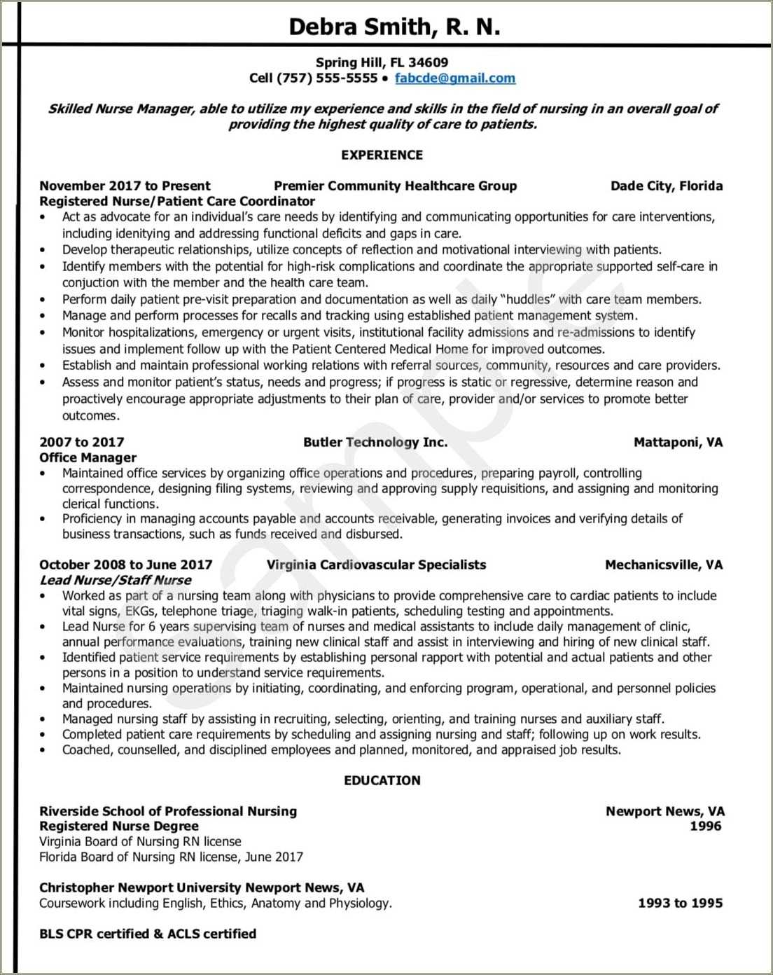 Registered Nurse Resume For 0 3 Year Experience