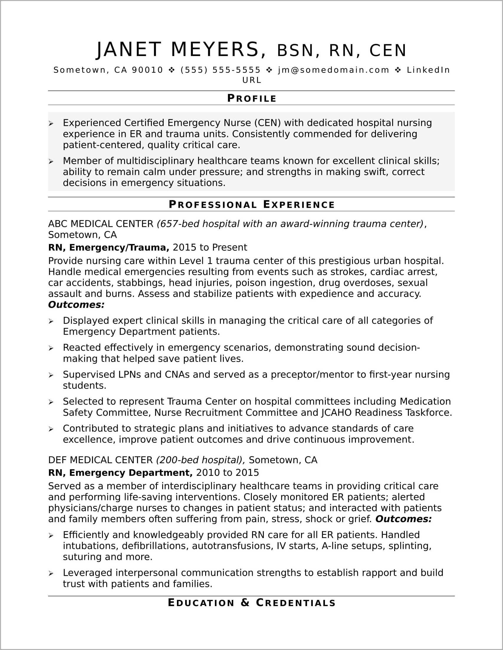 Registered Nurse Resume With One Year Experience