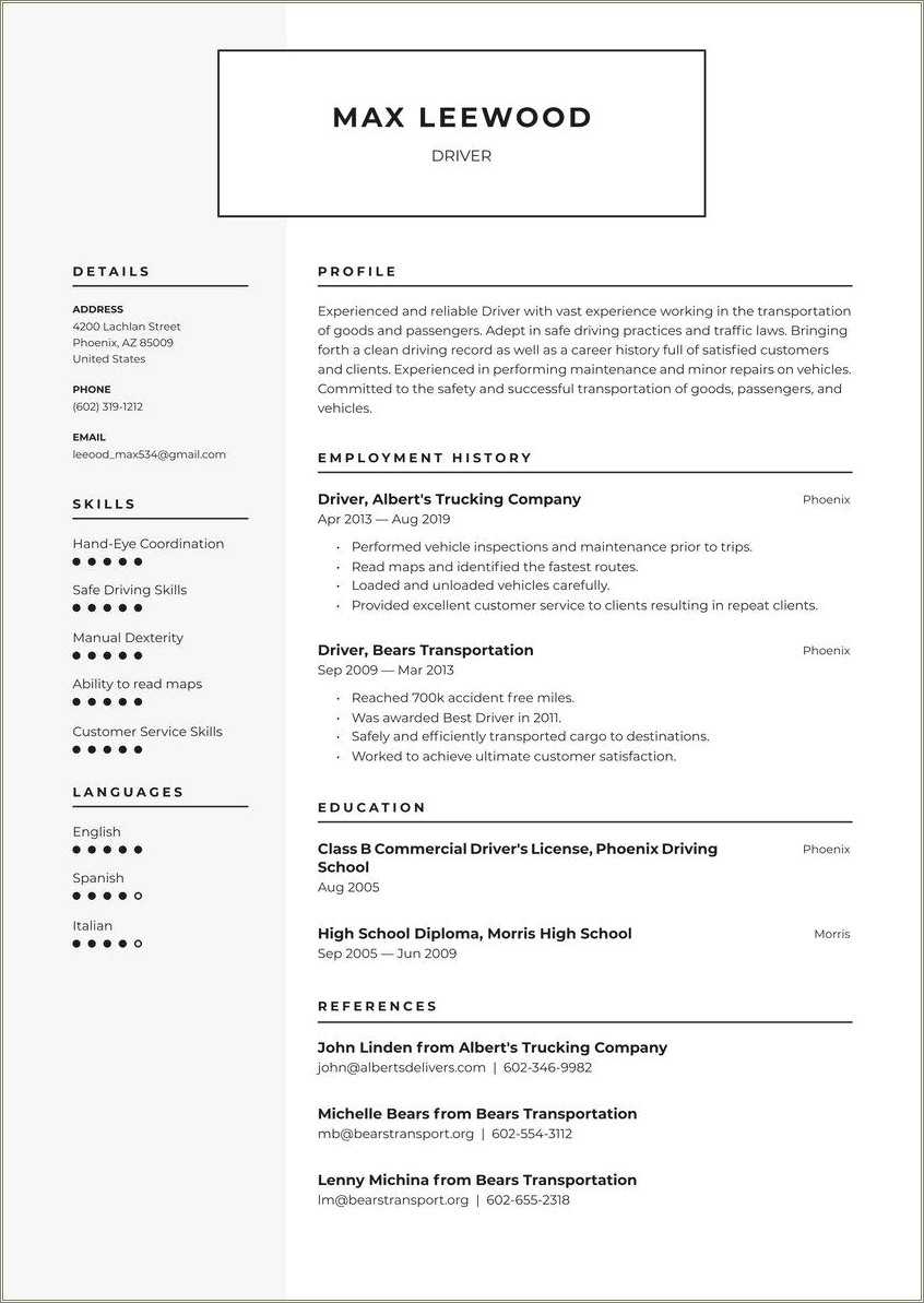 Rental Car Driver Job Resume Resume Example Gallery