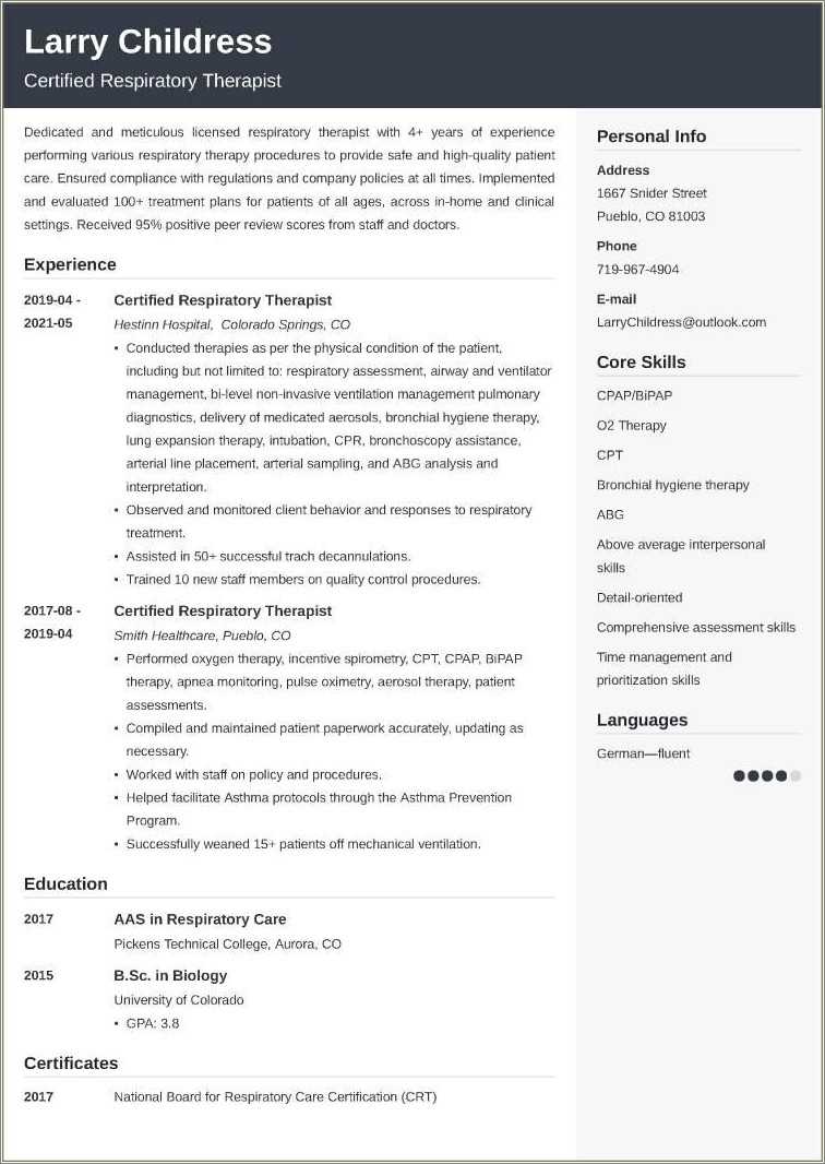 Respiratory Therapist Objective Resume Examples