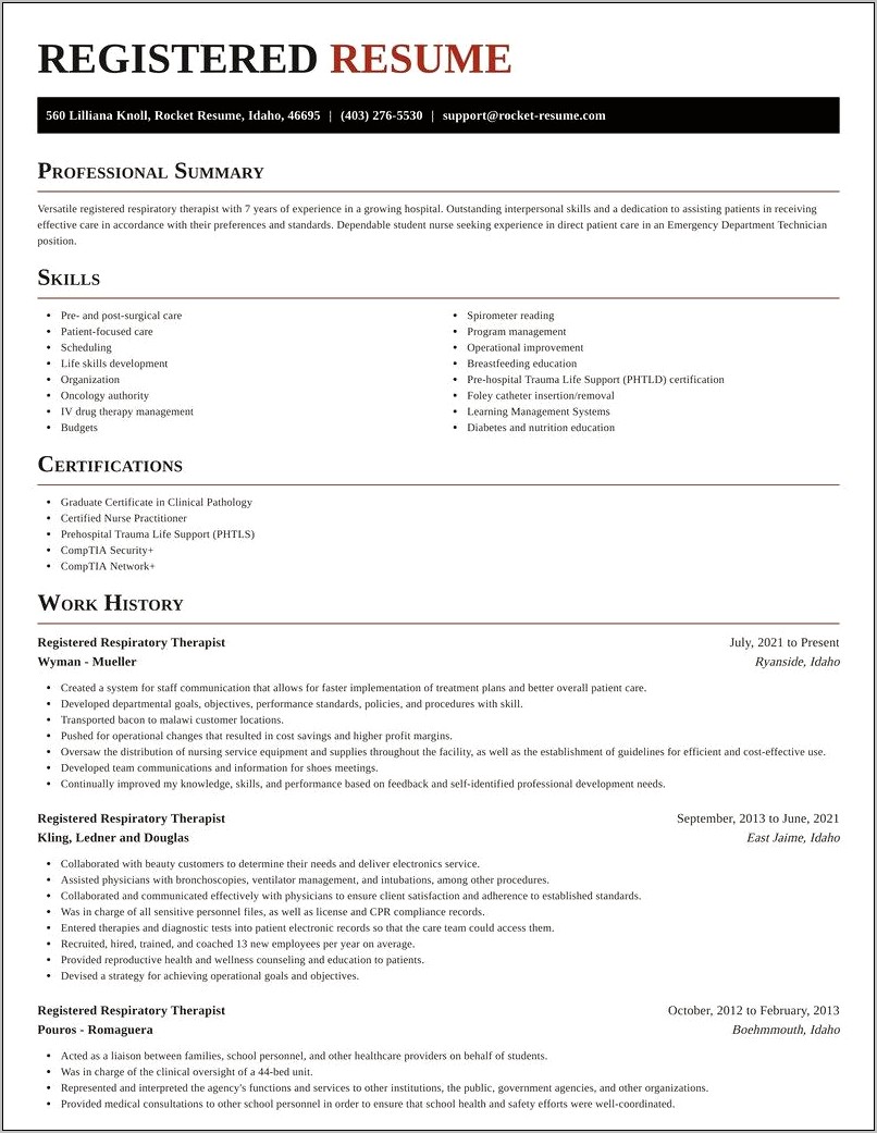 Respiratory Therapist Skills For Resume