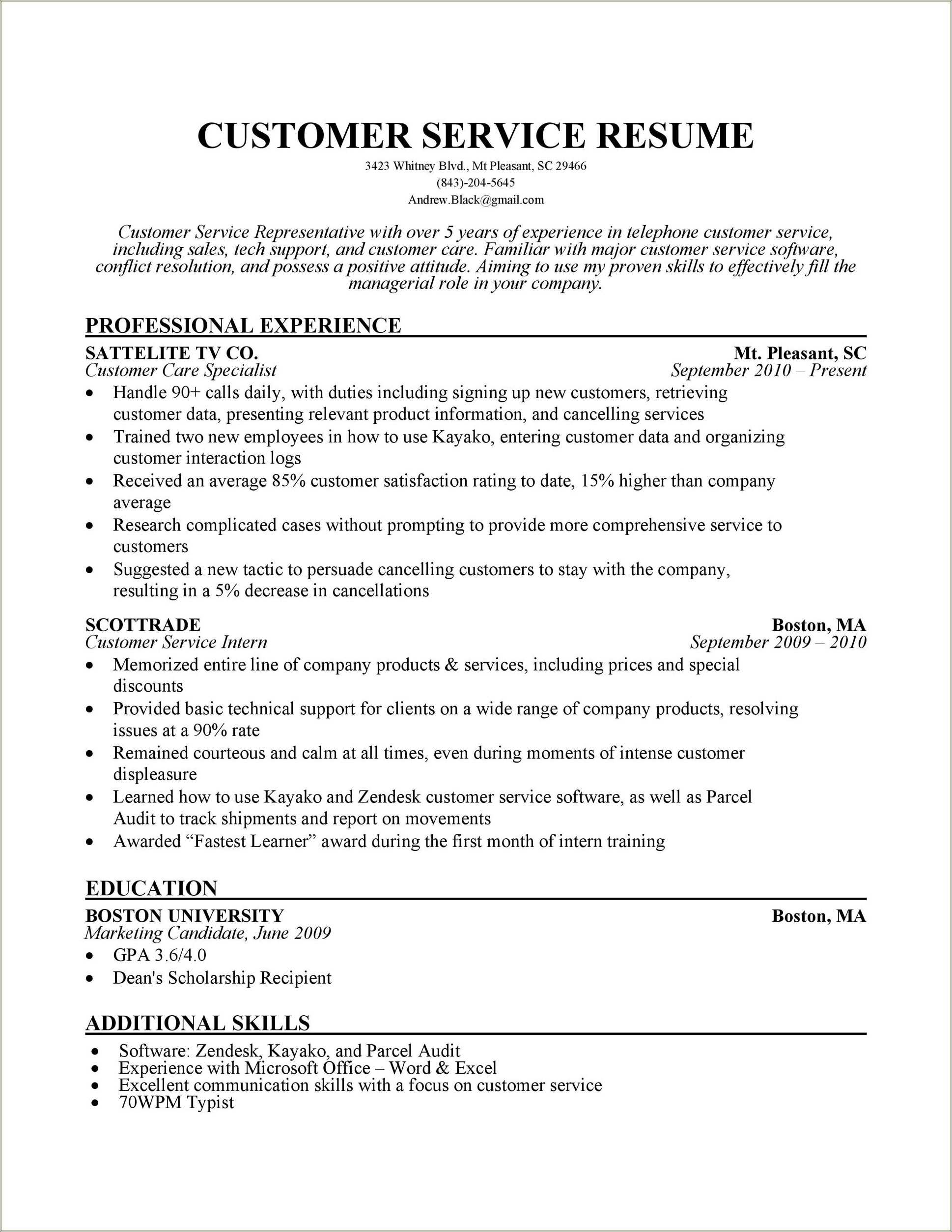 Resume Additional Skills Section Customer Service
