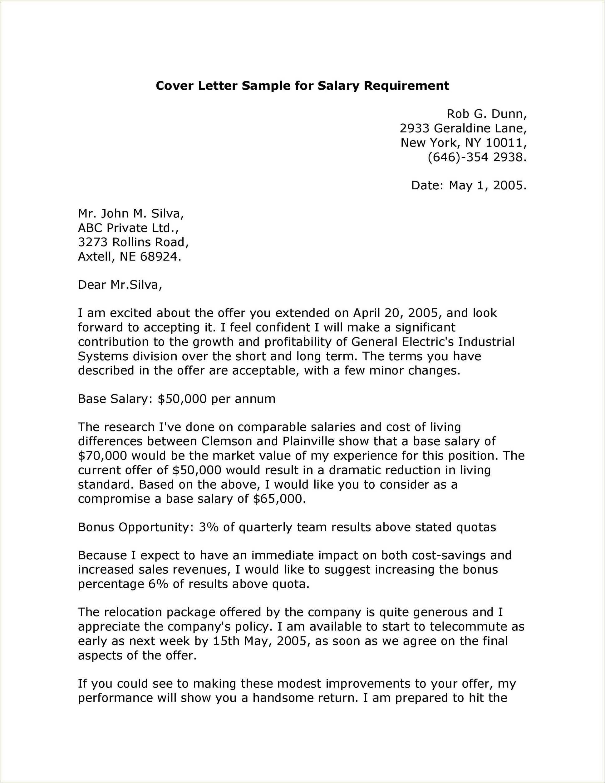 Resume Example With Salary Requirements - Resume Example Gallery