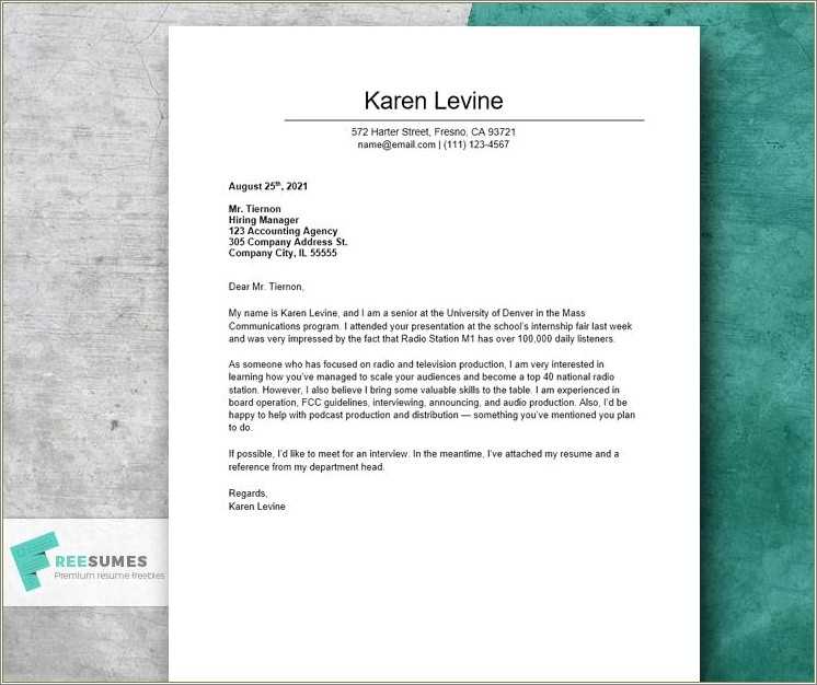Resume Application Cover Letter Example