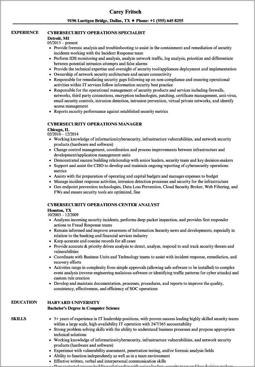 Resume Computer Operations Network Administration And Security Samples