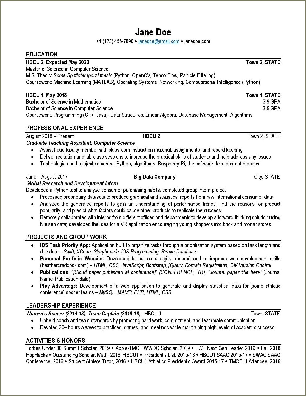 Resume Computer Science Skill Level