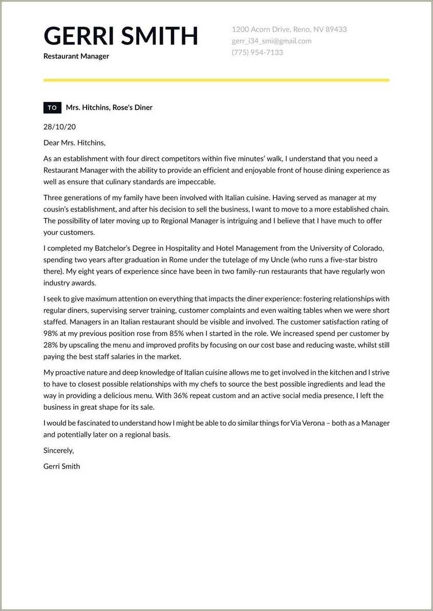Restaurant Manager Resume Cover - Resume Cover Letter Restaurant General Manager