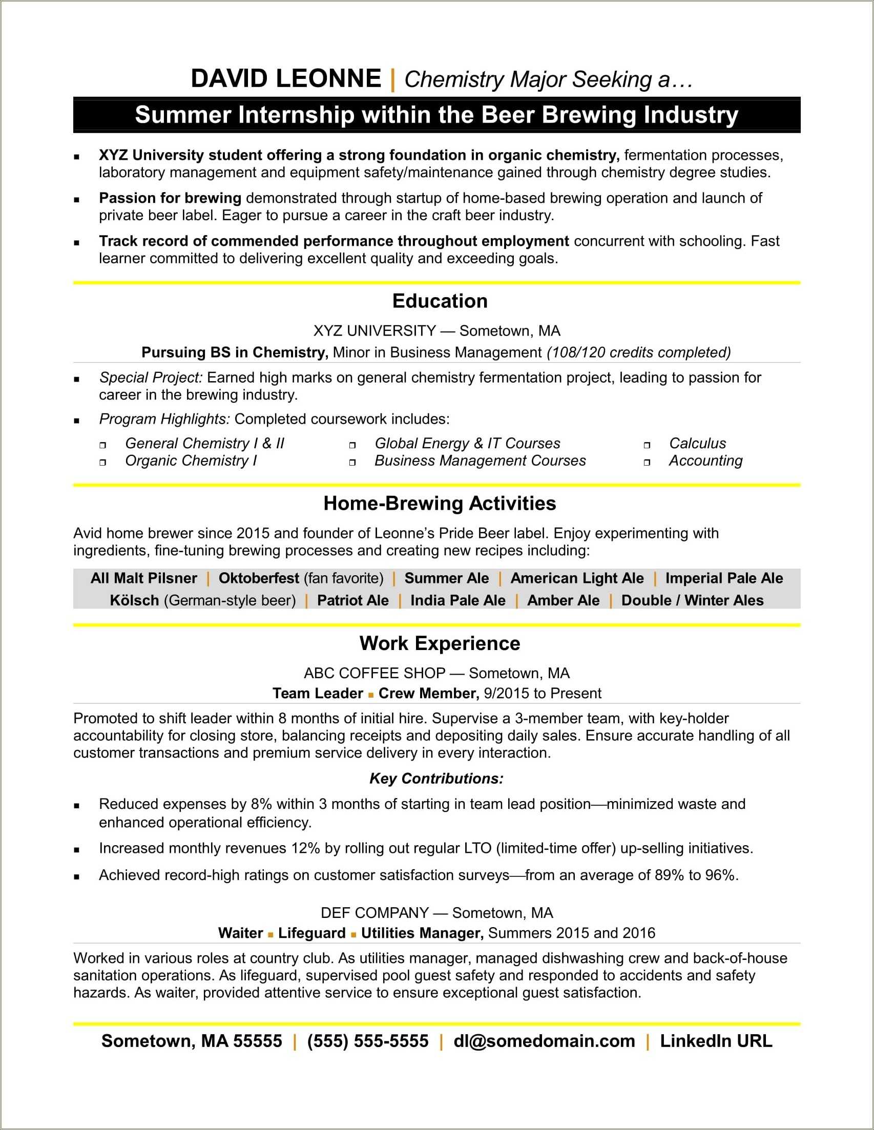 Sample Resume For Brewery Job Resume Example Gallery