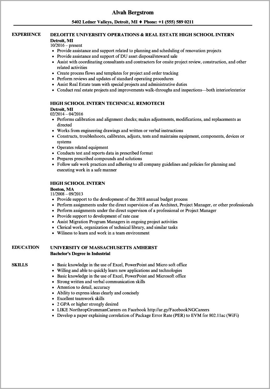 Resume Education High School Examples