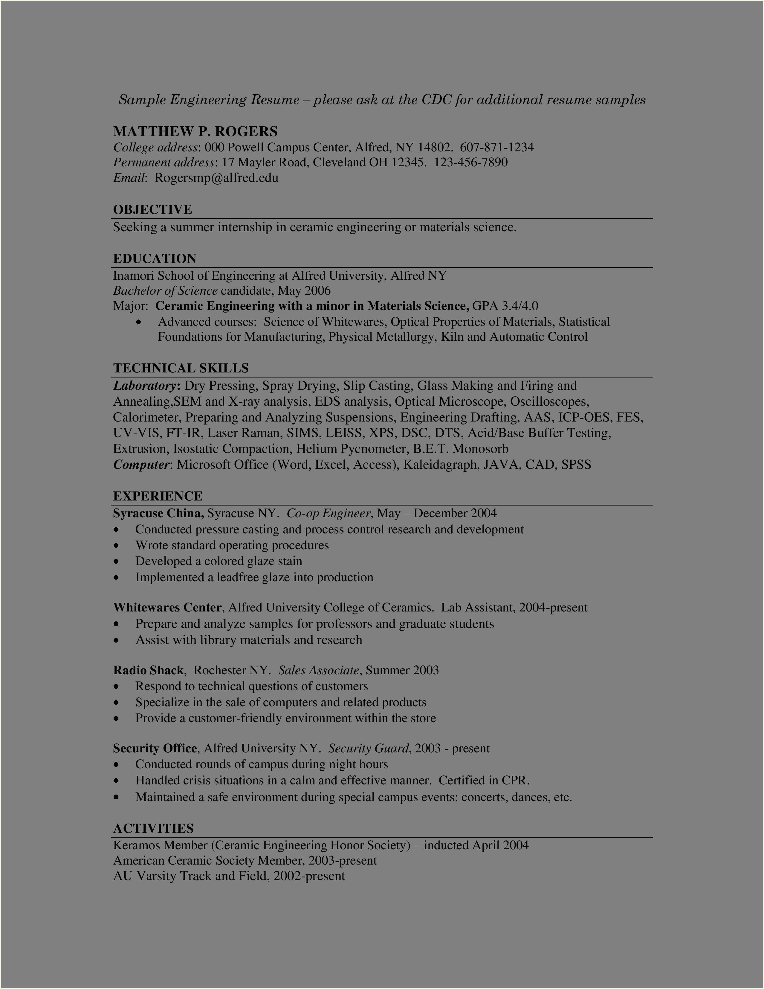 Resume Example Computer Lab Assistant