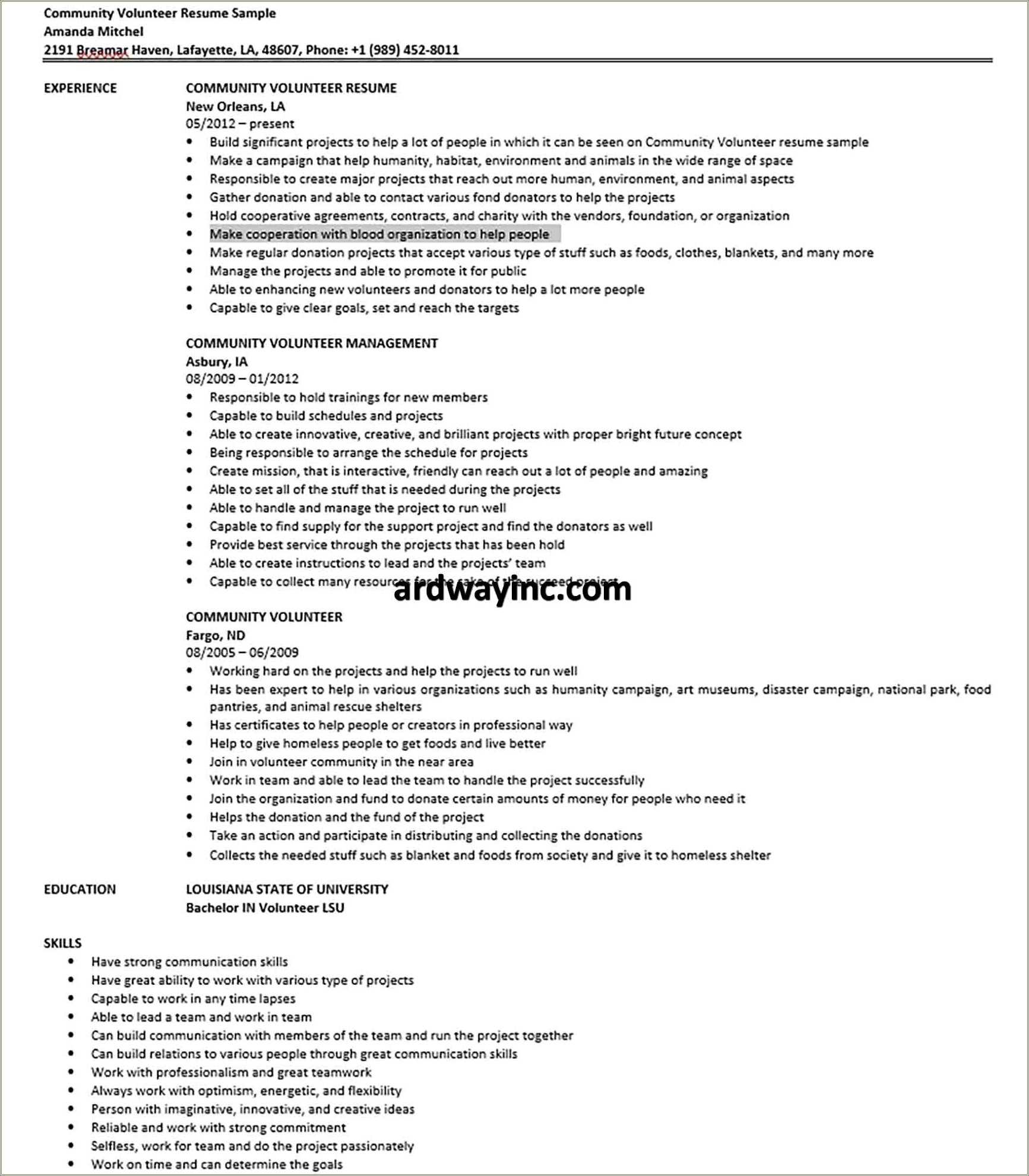 Resume Example For Volunteer At Harvest Resume Example Gallery