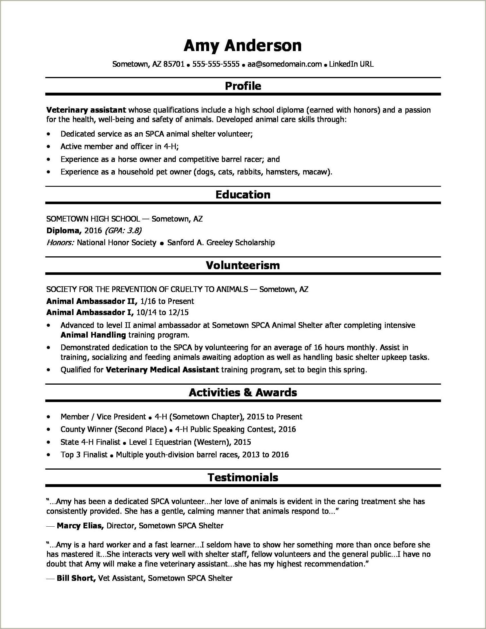 Resume Example High School Education