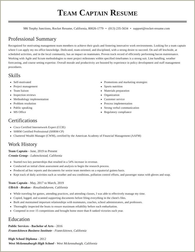 Captain Of Football Team Put On Resume Resume Example Gallery