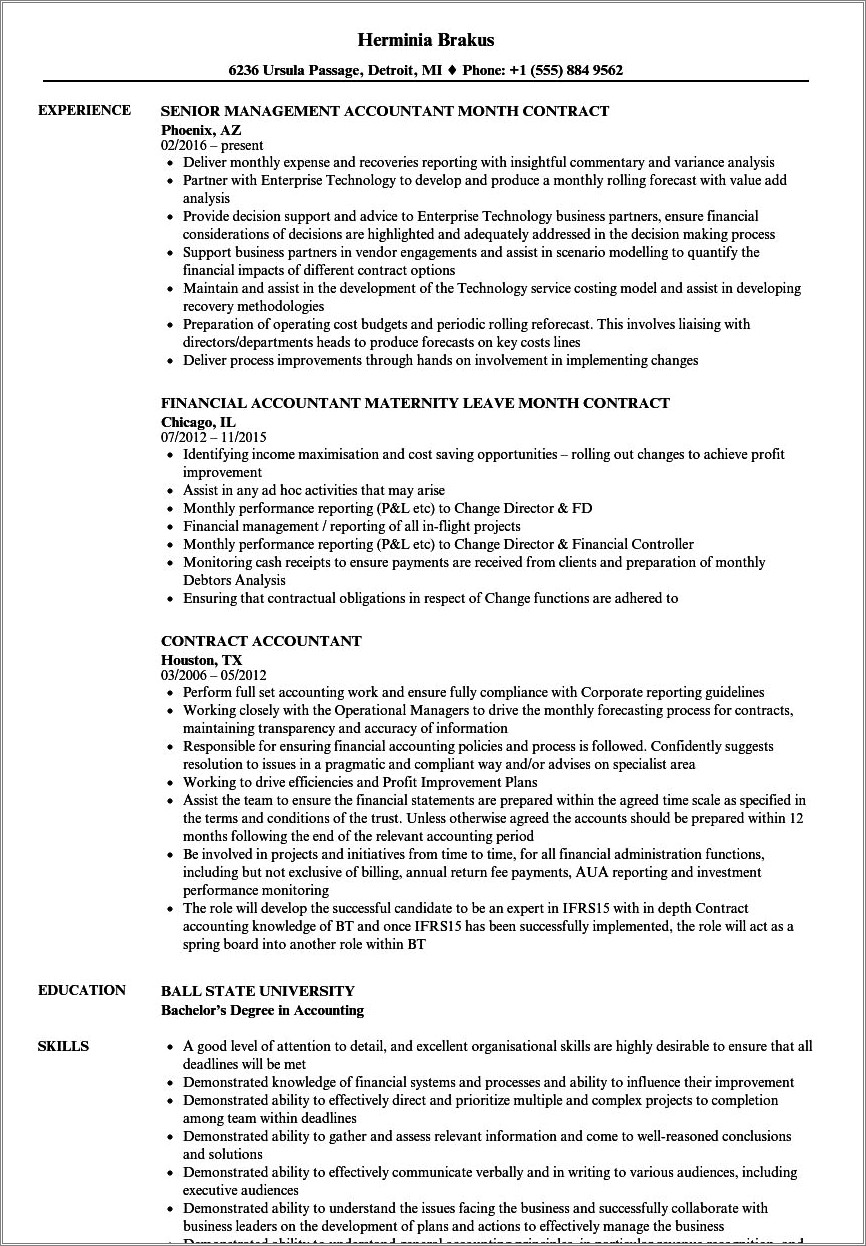 Resume Examples Accountant Construction Company