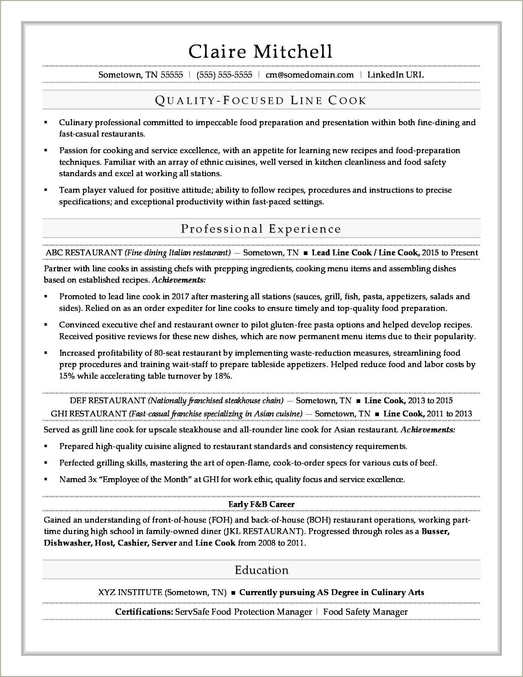 Resume Examples Fast Food Cashier