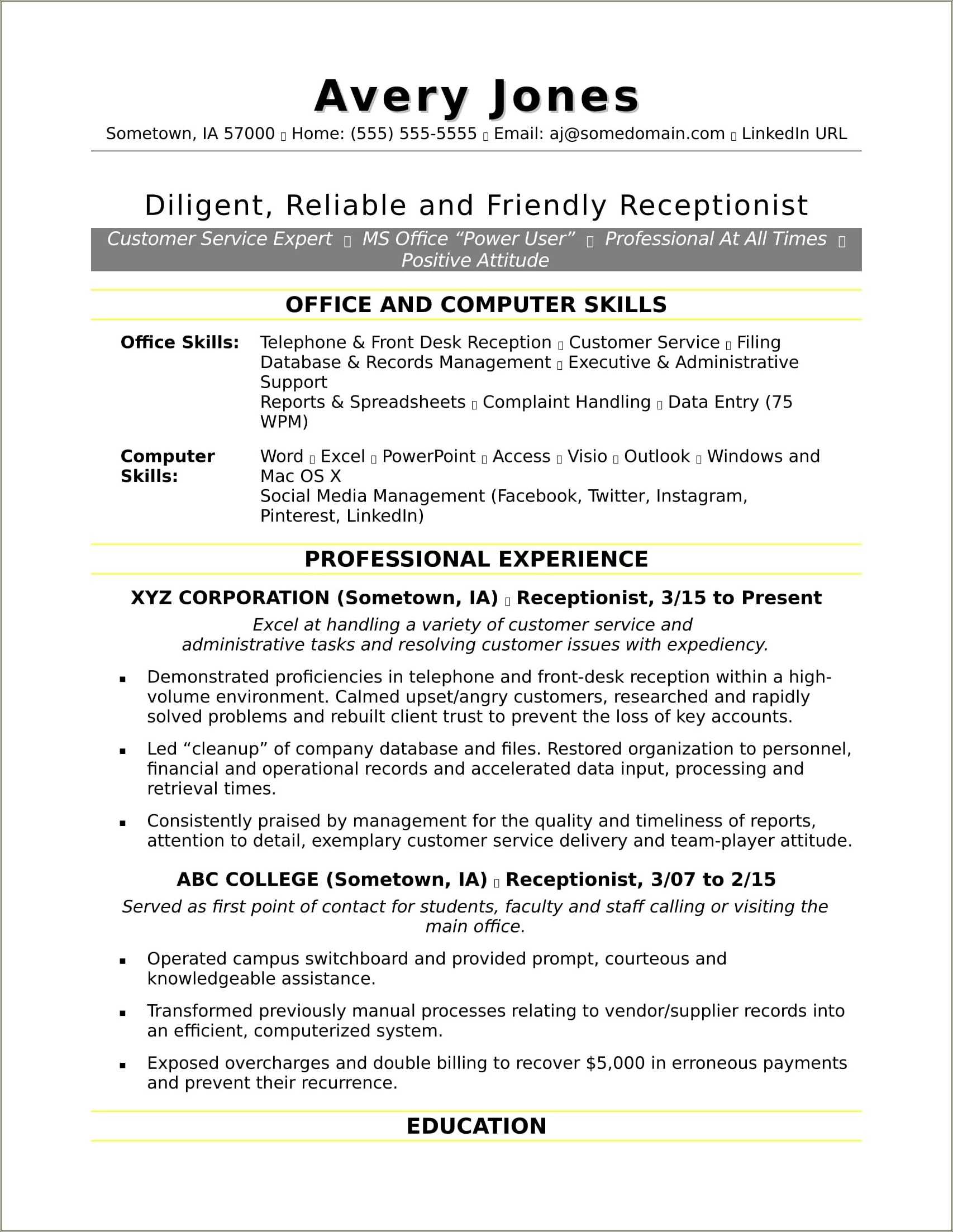 Resume Examples First Job Computer Skills