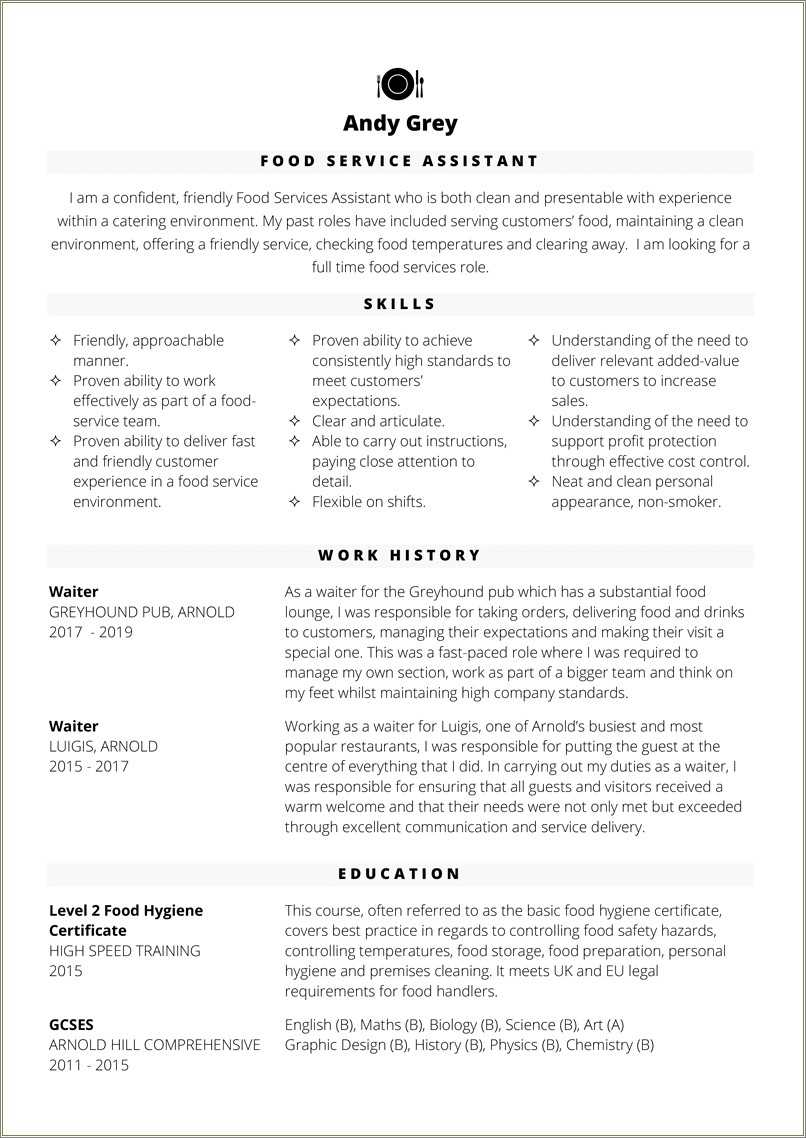 Resume Examples First Job Fast Food