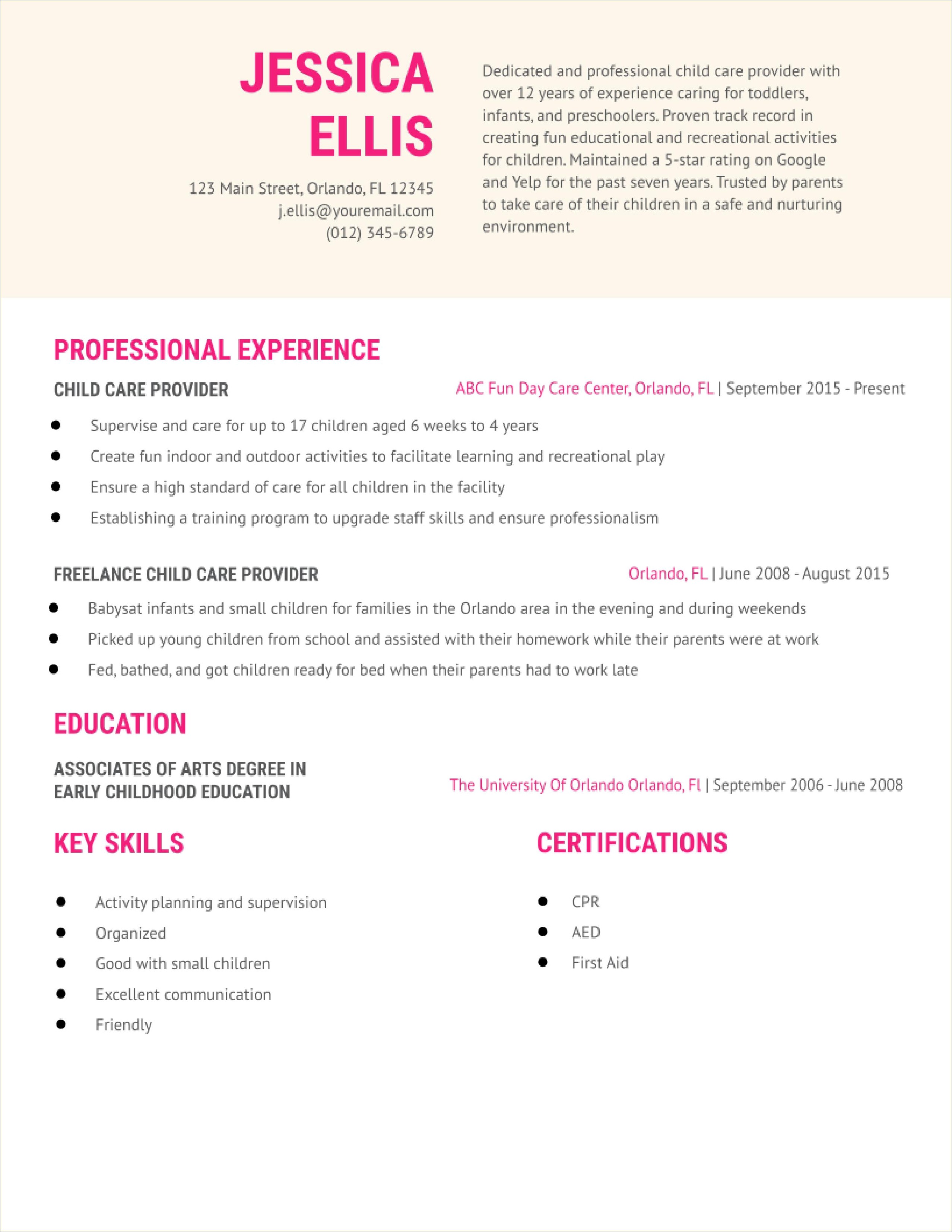 Resume Examples For Daycare Skills Resume Example Gallery