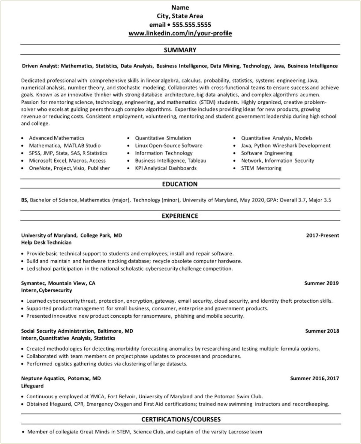 ucla career center resume template