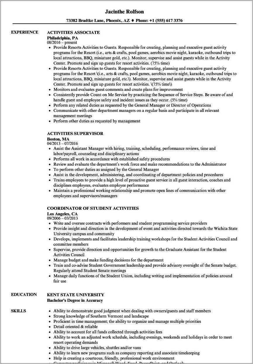 Resume Examples Of Current Activities - Resume Example Gallery