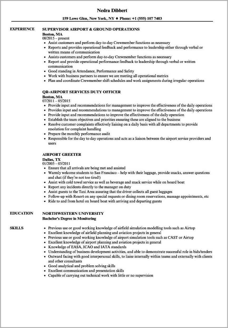 Resume Examples To Apply For An Airline Agent