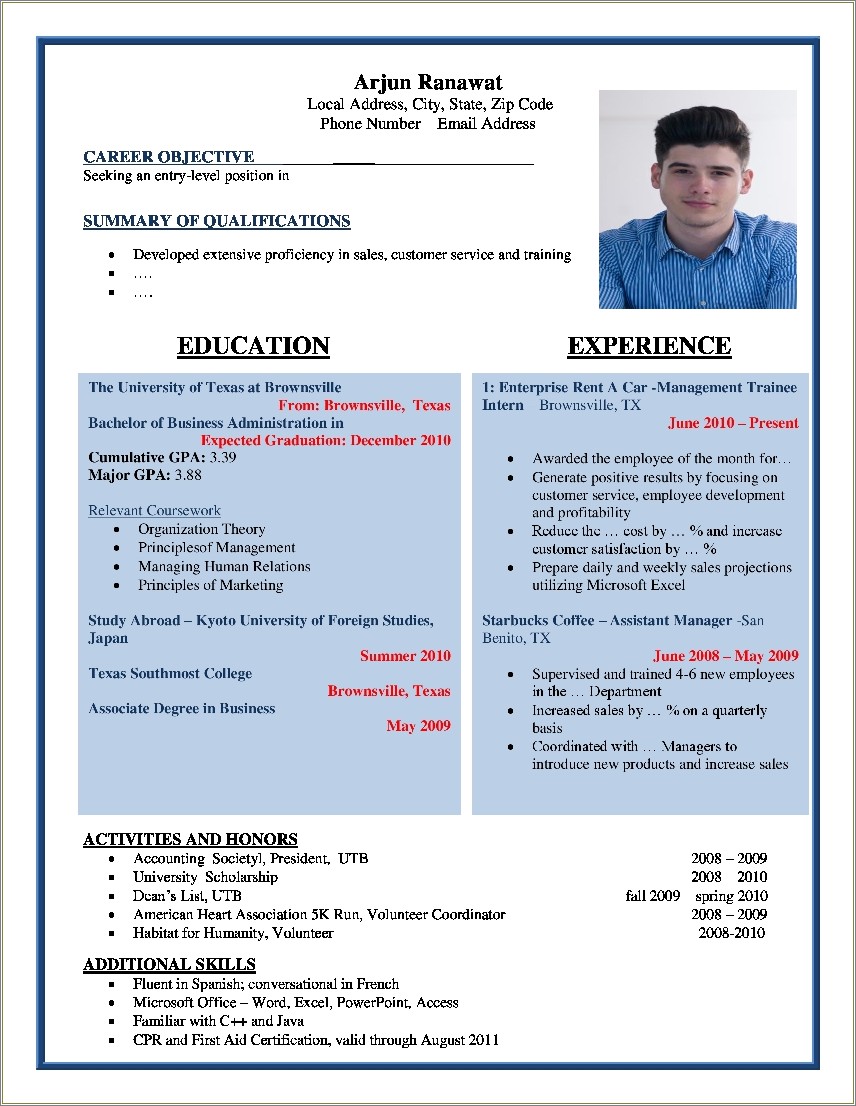 resume format for excel