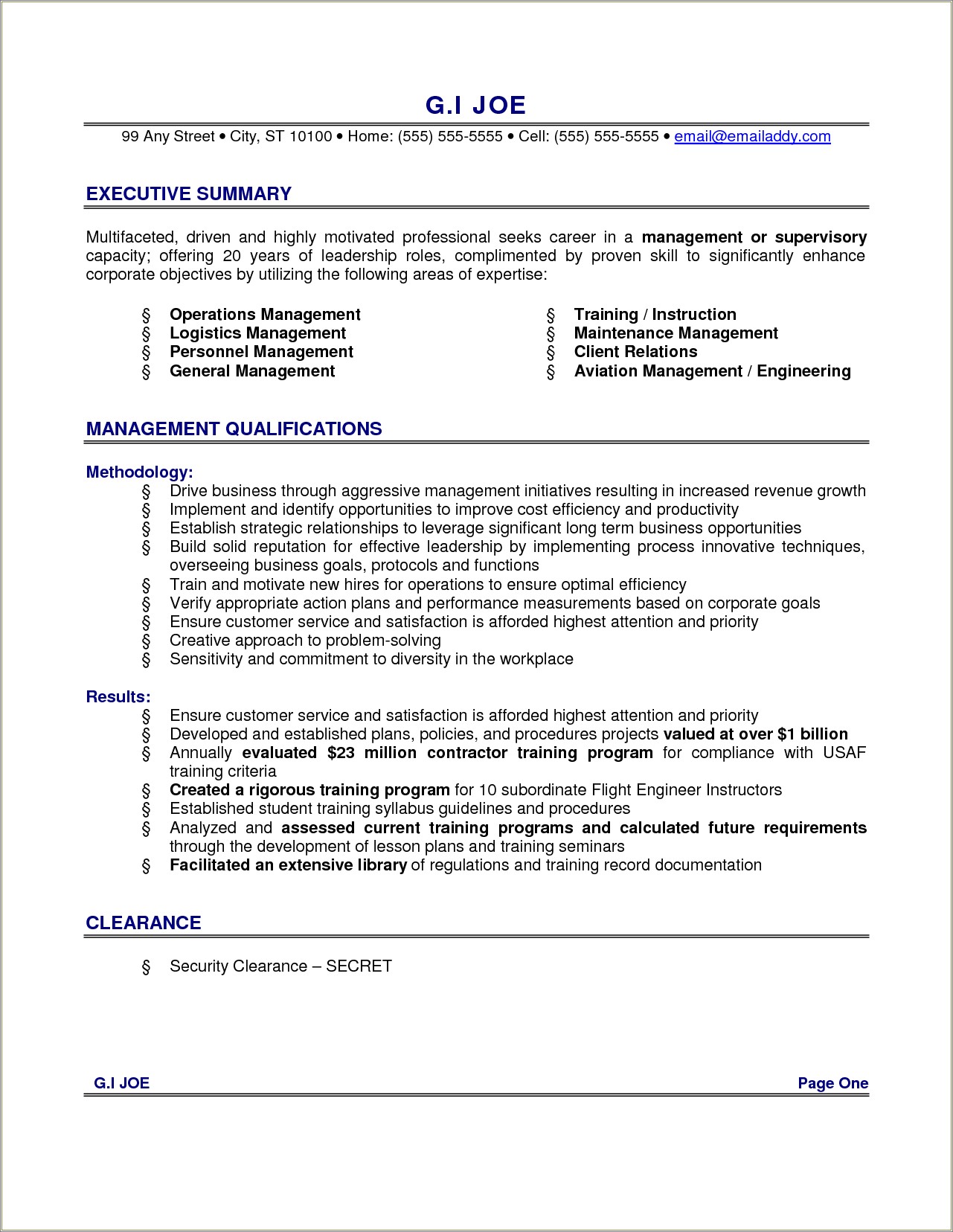 Resume Executive Summary Statement Examples Resume Example Gallery