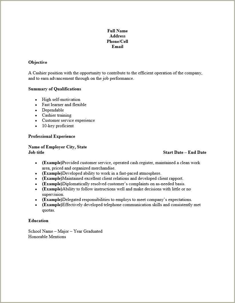 Resume Experience Examples Fast Food