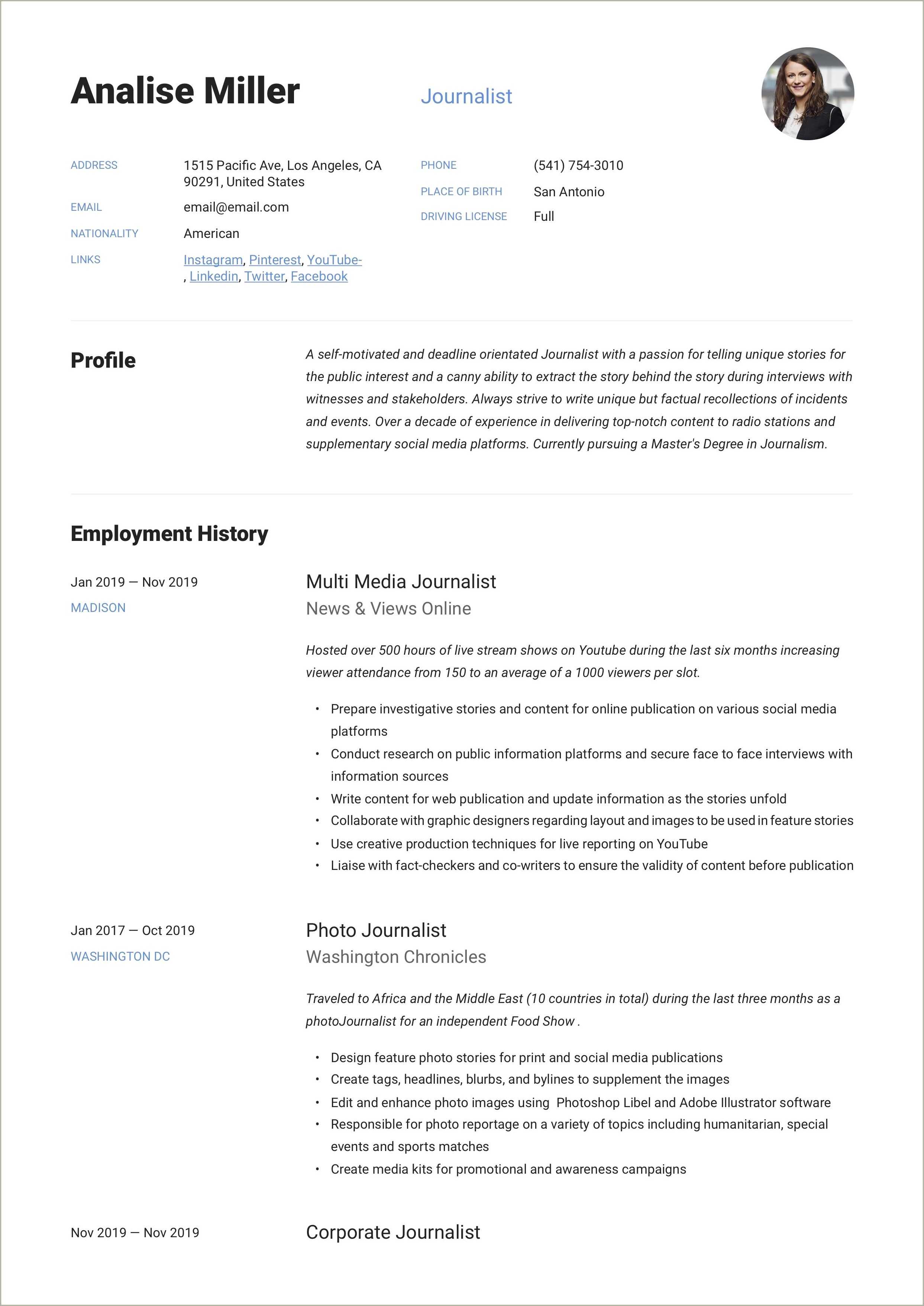 Resume For A Job At A Radio Station Resume Example Gallery