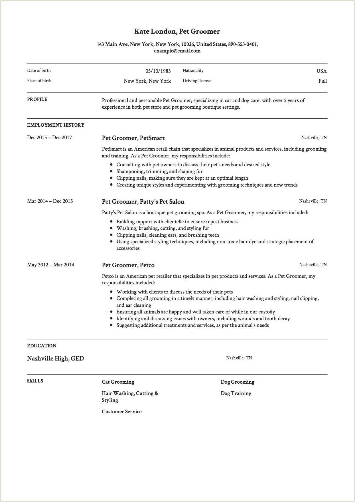 Resume For A Pet Store Manager