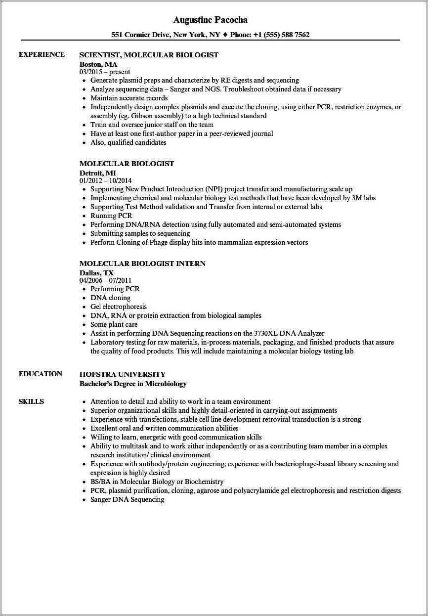 Objective For Biology Major Resume Resume Example Gallery