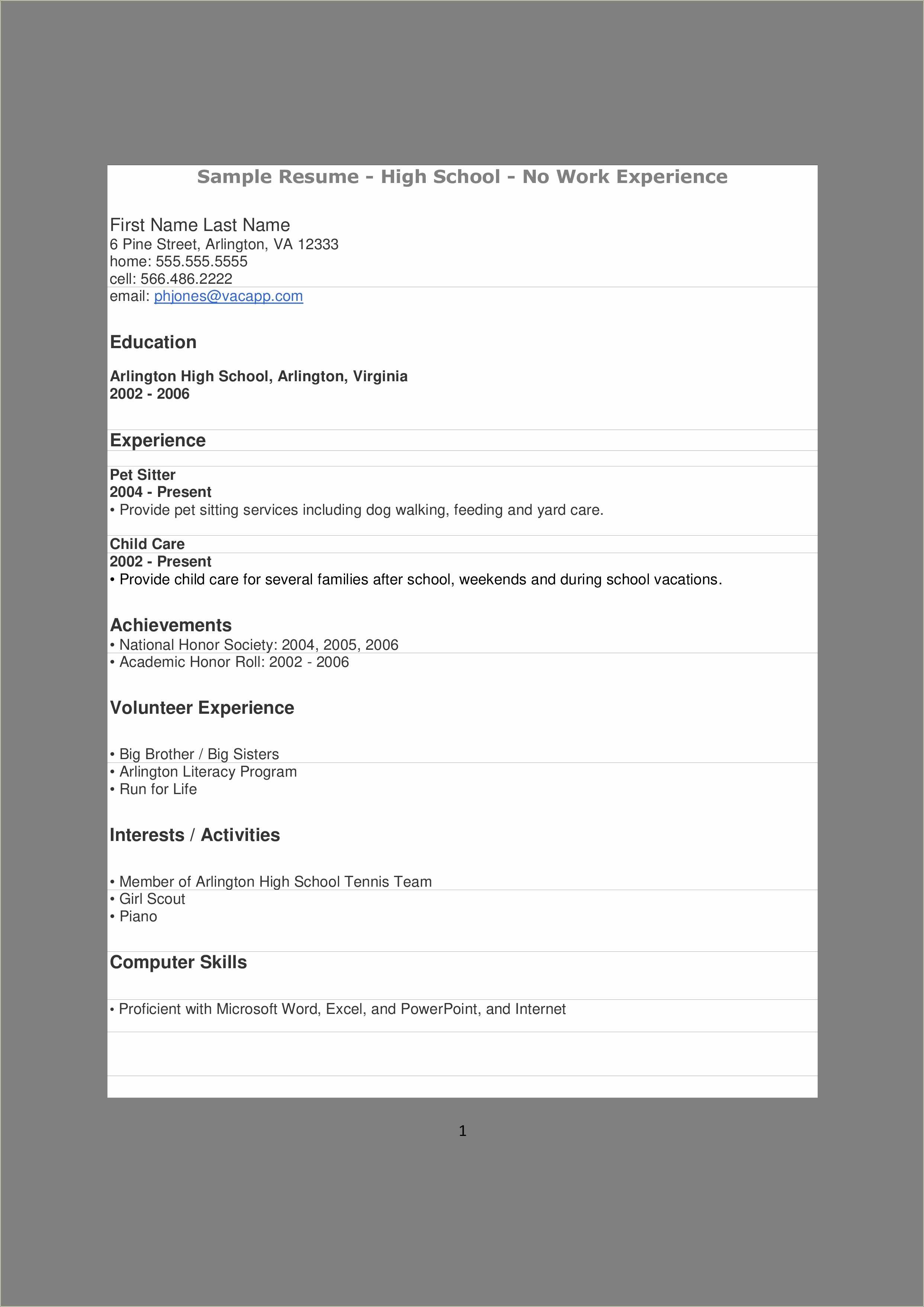 Resume For High School Kid With Little Experience