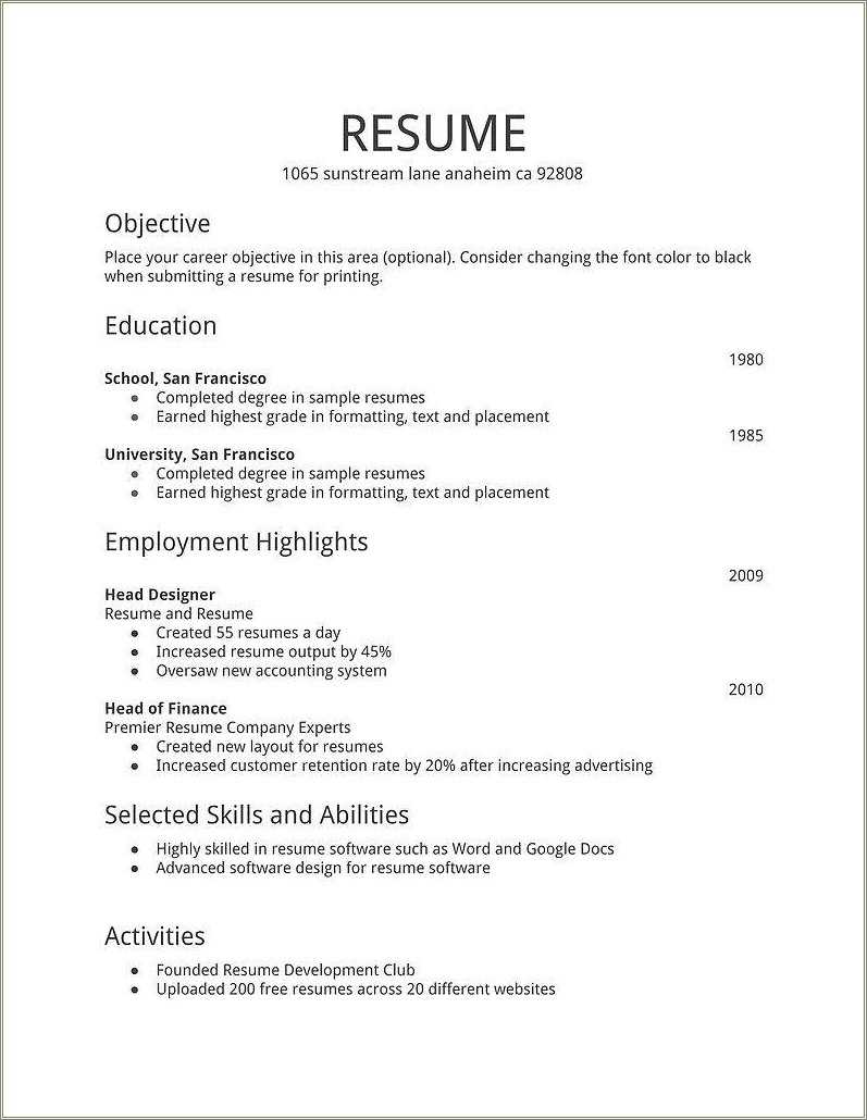 resume for new job seekers