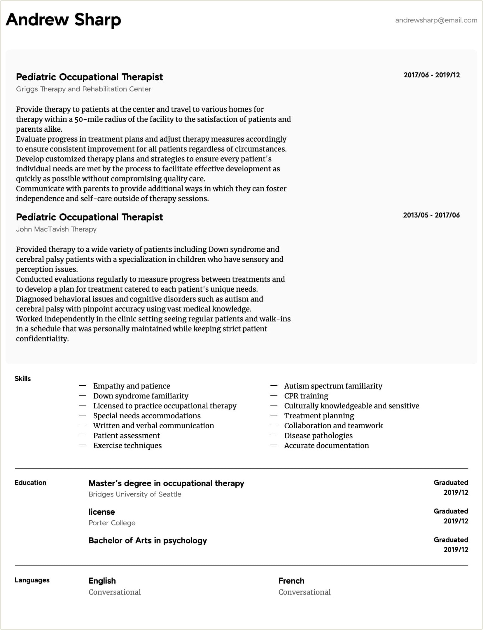 Resume For Ot For School Setting - Resume For Ot For School Setting