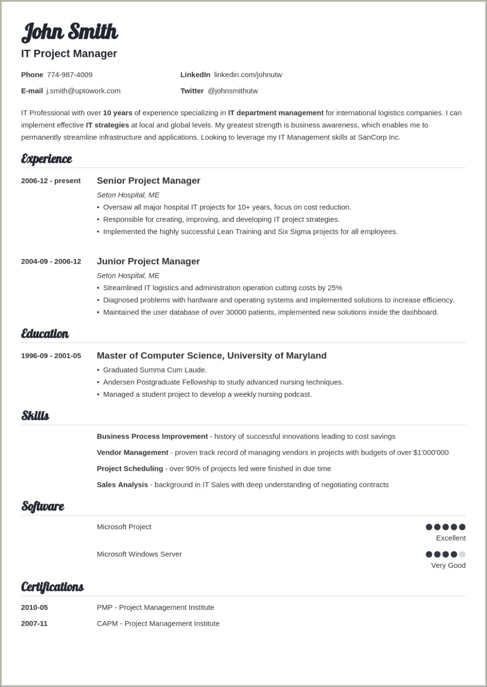 Resume Format For It Jobs