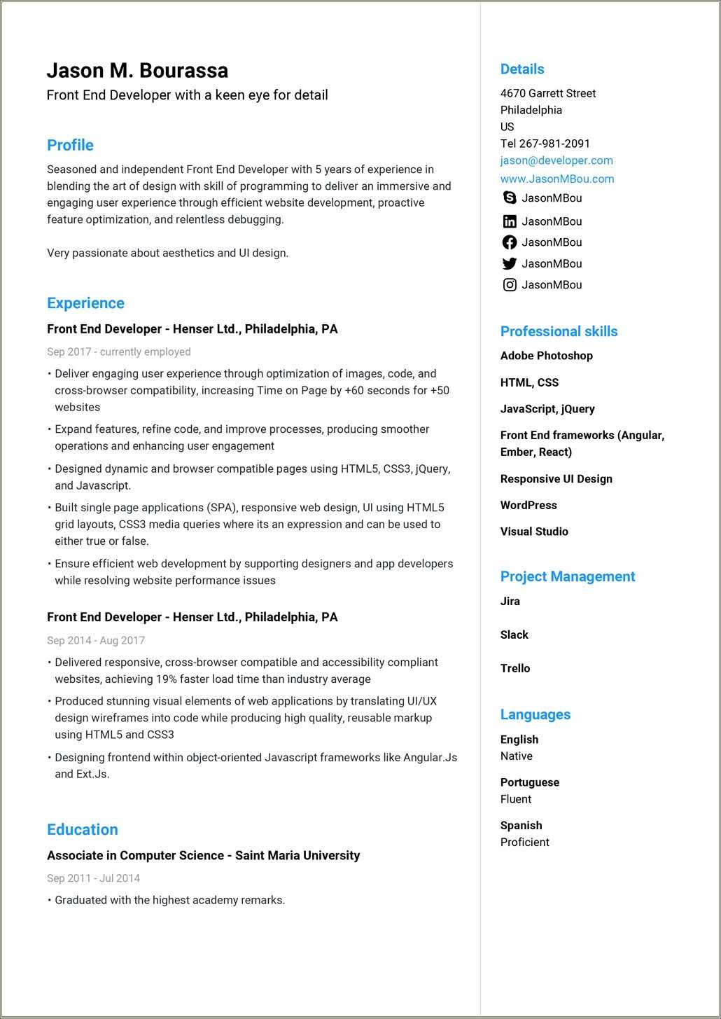 One page resume format free download resume example gallery