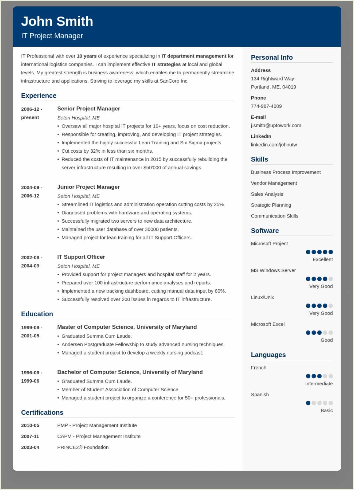 Resume Format In It Jobs
