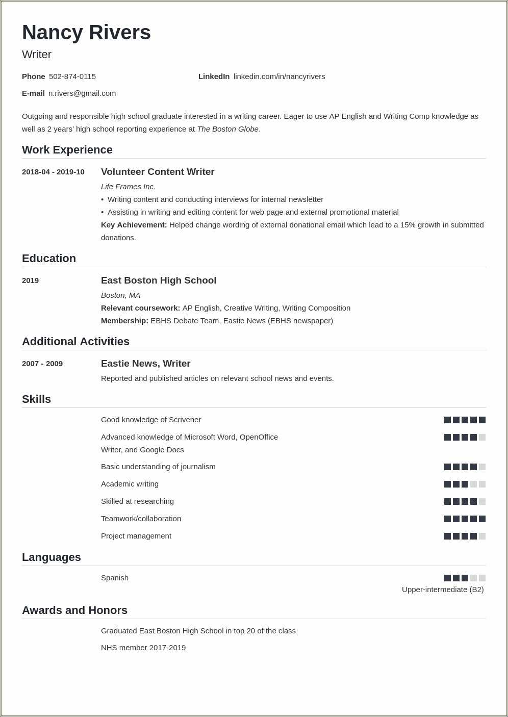 Resume High School Graduate Objective