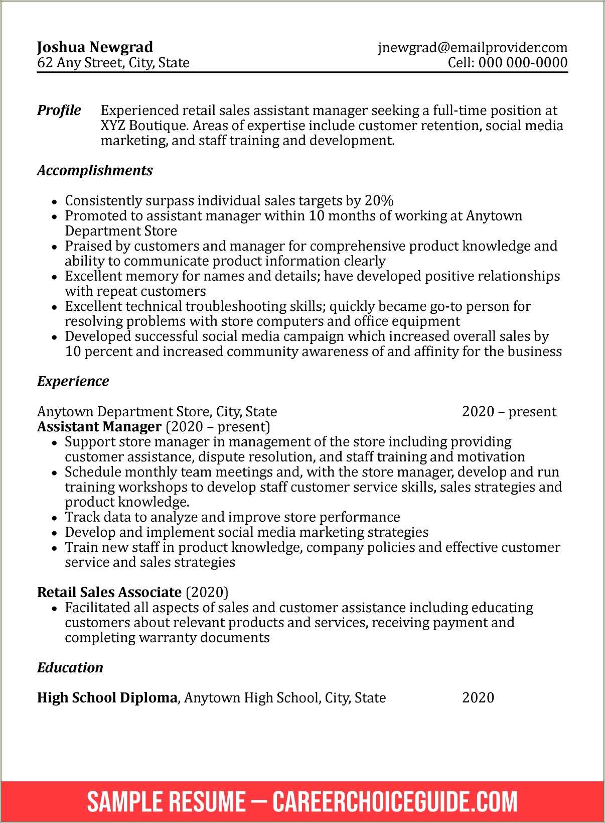 Resume High School Graduate Sample