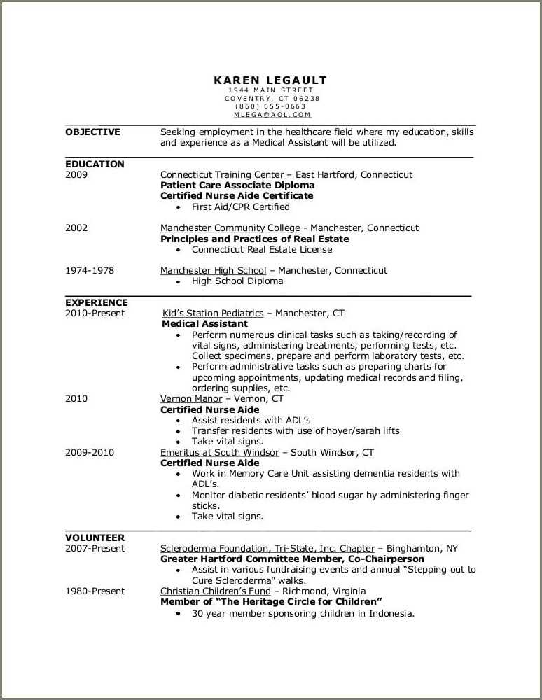 Resume Job Description For Pca