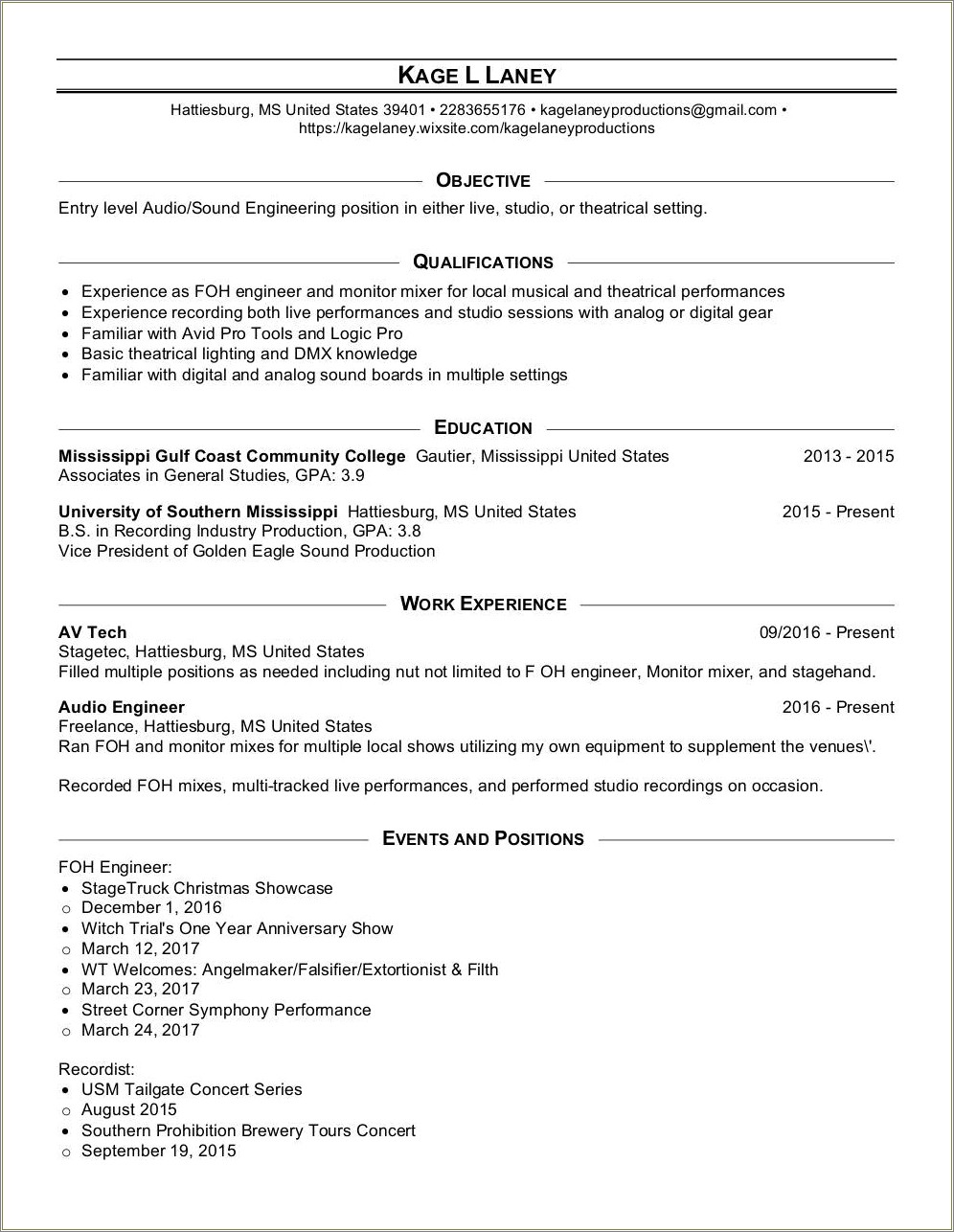 resume-job-objective-recording-studio-resume-example-gallery