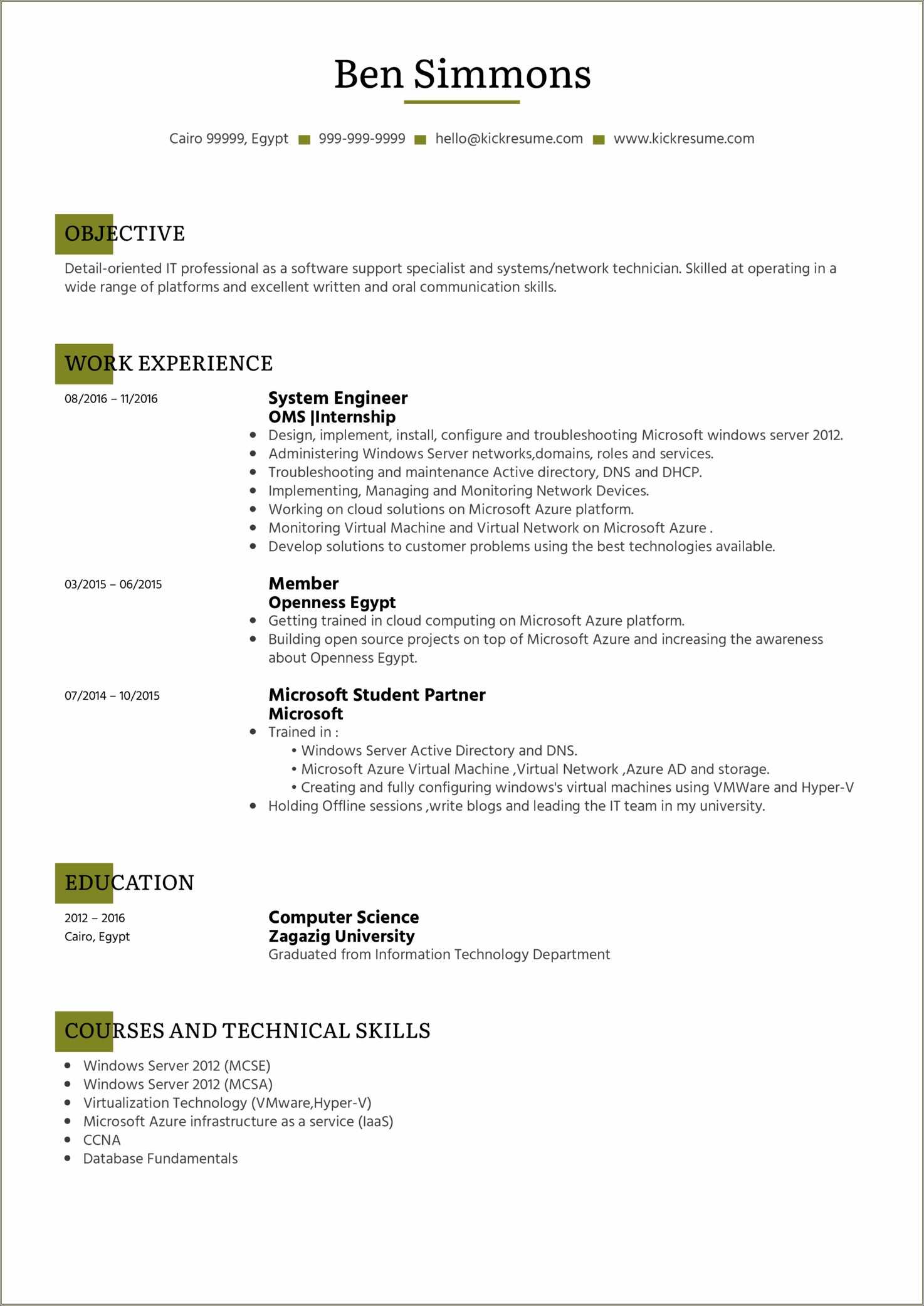 Resume Objective Computer Information Systems