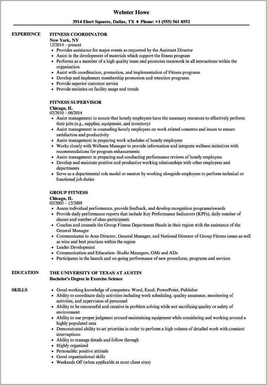 Resume Objective Examples For Gym